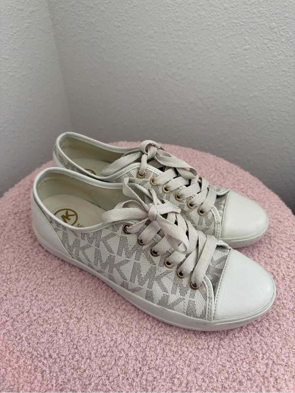 Michael Kors Light Beige Logo Low-Top Lace-Up Sneakers